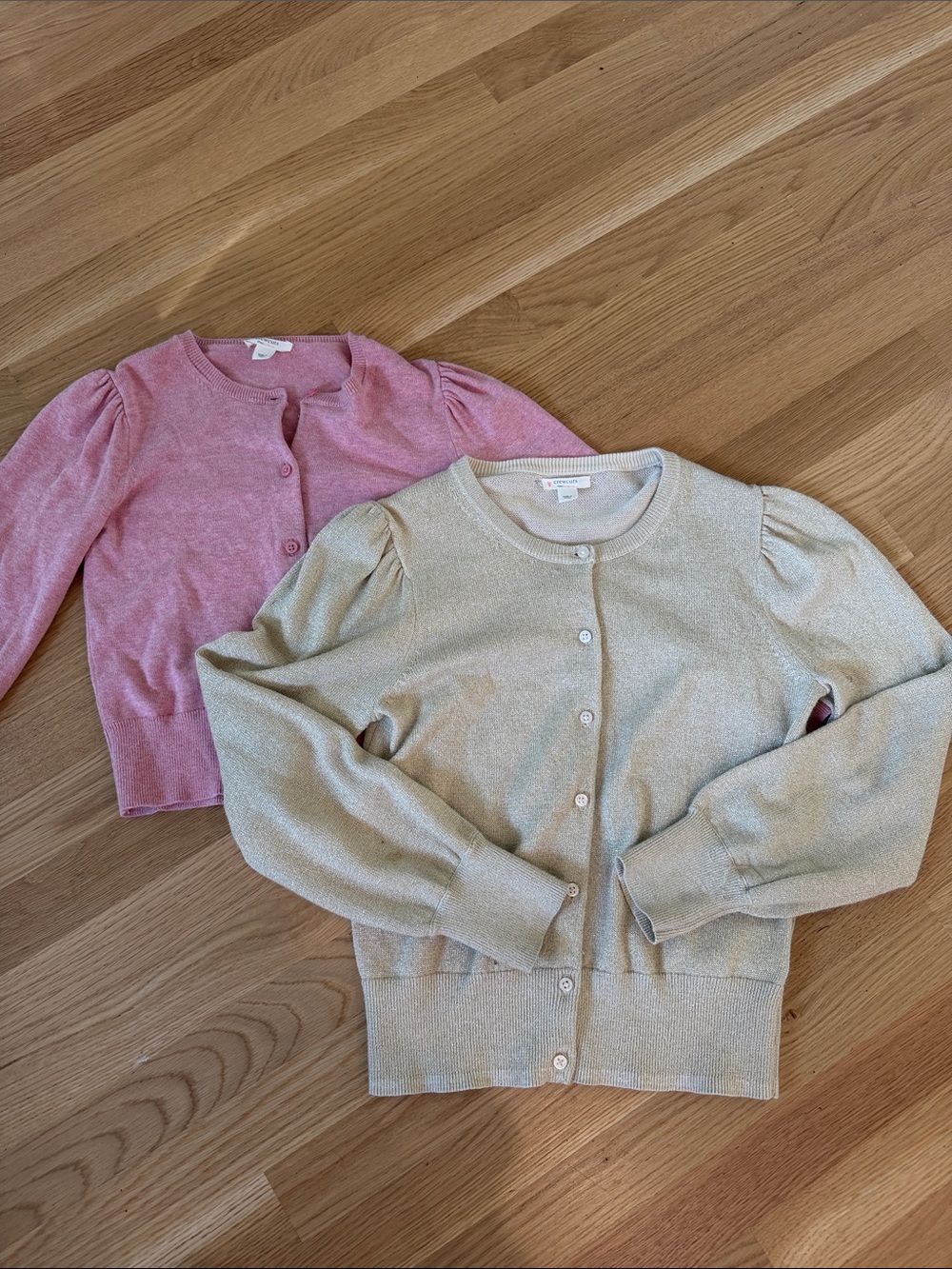 J Crew Crewcuts  Puff-Sleeve Cardigan Sweaters - Pink & cream shimmer size L